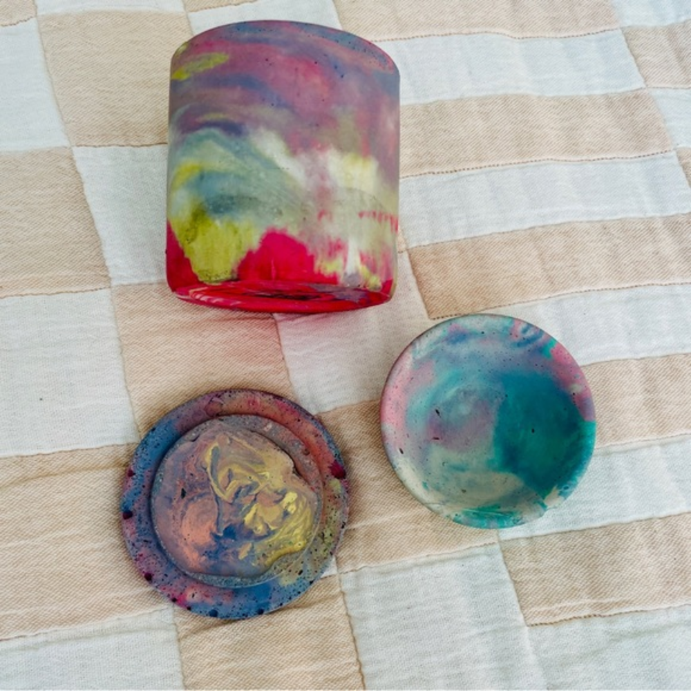 HANDMADE Marbled‎ Concrete Jewelry Jar & Small Bowl